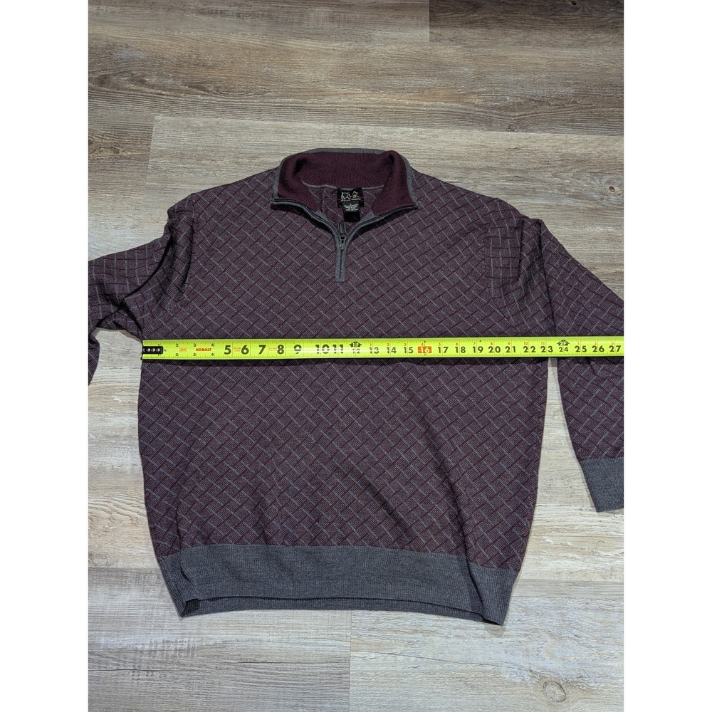Jos A Bank Mens Burgundy Grey Diamond Pattern Merino Wool 1/4 Zip Sweater L - Picture 9 of 11